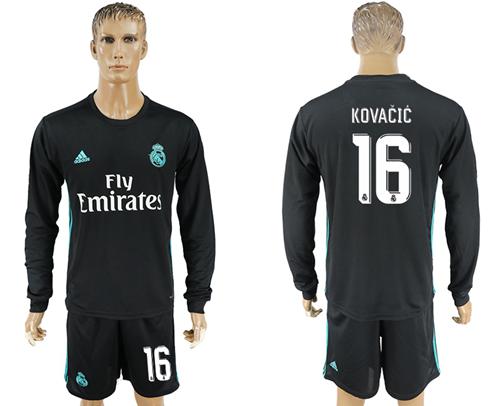 Real Madrid #16 Kovacic Away Long Sleeves Soccer Club Jersey